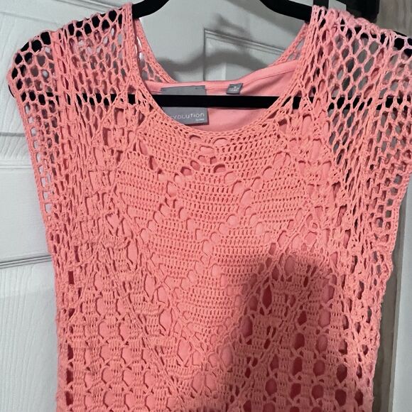 Evolution Open Knit Crochet Midi Dress Sleeveless Resort Beachy Party Sexy SZ S - Picture 2 of 10